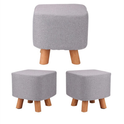 Square Padded Fabric Wooden Footstool Stool Wooden 4 Legs from B&Q