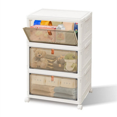 3-Large Folding Storage Box Stackable Case Cabinet Closet Home Organizer On Wheels from B&Q
