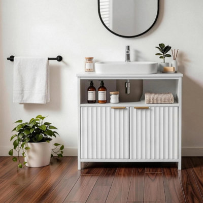  - White Under Sink Cabinet 60Cm  Grille Doors Shelf Bathroom Storage