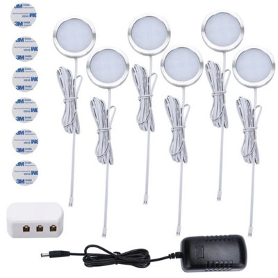  - 3/6Pcs Under Cabinet Lighting Kit Led Kitchen Counter Closet Puck Lights Lamp 3X / Set (6000K)