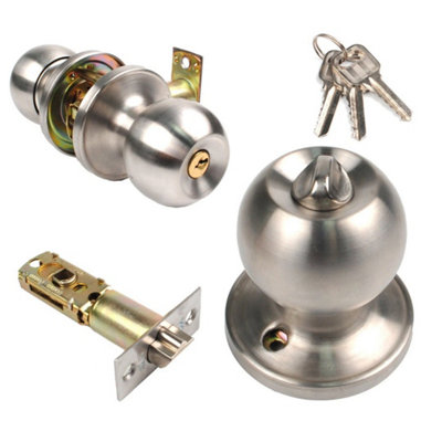  - Round Handle Lever Door Lock Knob Lockset Entry Privacy Passage Bathroom Bedroom Silver