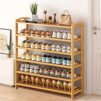 6 Tiers Bamboo Shoe Rack Footwear Organiser Wooden Storage Shelves Stand from B&Q