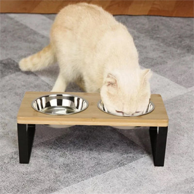 Dog Cat Bowls Pet Feeder Raised Elevated Stainless Steel Wood Food Bowls from B&Q