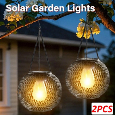 2X Solar Powered Led Hanging Lantern Metal Lights Outdoor Lawn Lamp from B&Q