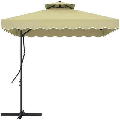 2.5M Square Cantilever Garden Parasol Umbrella With Cross BaseBeige from B&Q