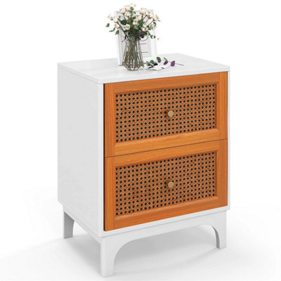 Bedroom Nightstand Rattan Bedside Table  Accent Table Rattan Drawers from B&Q
