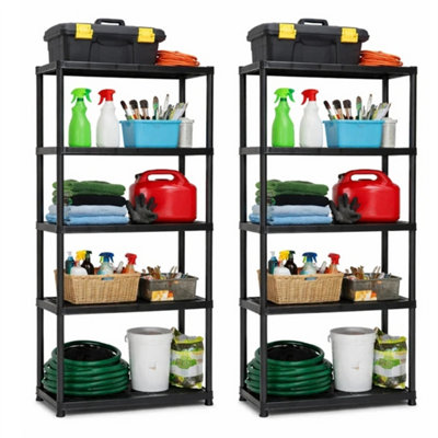 2Pcs 5 Tier Shelf Shelving Rack Shelves Plastic Racking Home Storage Unit Black from B&Q