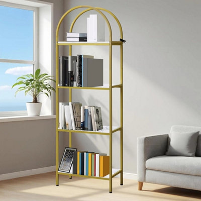Bookshelf Industrial Design Metal Frame Bookcase Golden White