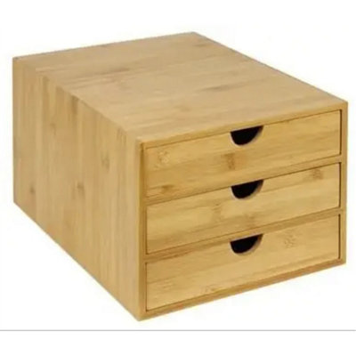 3 Tier Bamboo Wood Home Office Desktop Drawers Tidy Stationary Storage Organiser from B&Q