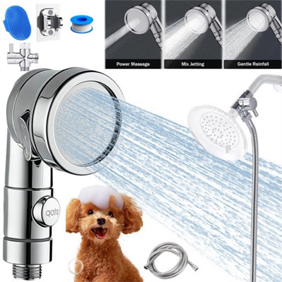 High Pressure Shower Head Handheld Shower Adjustable 3 Spray Modes Universal from B&Q