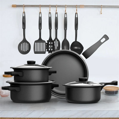 13Pcs Cookware Set Pan Pot Non Stick Saucepans Frying Pan Cookware Set Glass Lid from B&Q