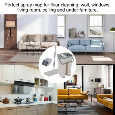  - Flat Mop Bucket Set Squeeze Dry Microfiber With 4 Pads