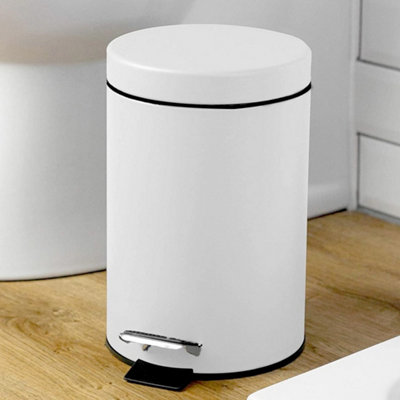 3L Small Metal White Pedal Bin Kitchen Toilet Rubbish Bin from B&Q