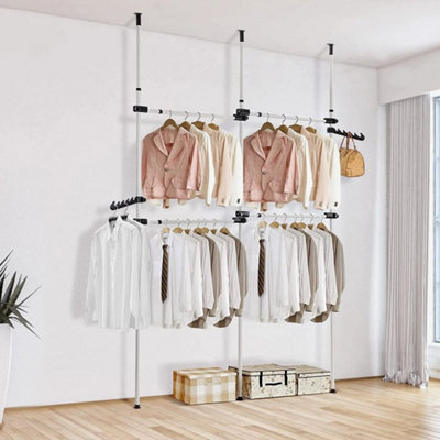 Telescopic Wardrobe Organiser Hanging Rail Clothes Rack Adjustable Storage Double