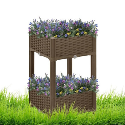  - 2 Tier Rattan Effect Planter Strong Space Saving Flower Bed
