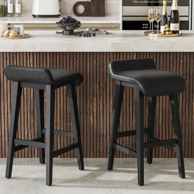  - Bar Stools Set Of 2 Counter Height With Low Back Footrest Pu Leather