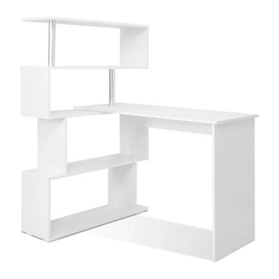 L-Shaped Computer Desk Corner Pc Table 360Degrees Rotatable Shelves Office from B&Q
