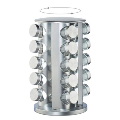  - Stainless Steel 20 Jar Revolving Spice Rack Rotating Carousel Glass Jar Stand