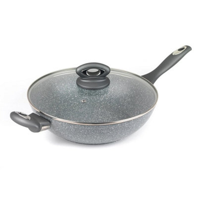 - Salter Wok Non-Stick 28Cm Glass Lid Induction Marblestone Forged Aluminium Grey