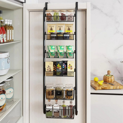 6-Tier Over Door Pantry Organizer Heavy-Duty Metal Hanging Spice Rack Black from B&Q