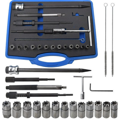  - 21Pcs Universal Diesel Injector Seat Cutter Cleaner Tool Carbon Remover Set Kit