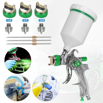  - Hvlp Spray Gun Kit Gravity Feed Car Primer Paint 1.4mm 1.7mm +2.0mm Nozzle 600Ml