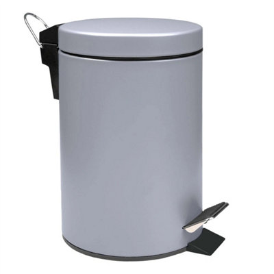 3L Small Pedal Bin Grey Compact Waste Rubbish Bin For Bathroom Kitchen from B&Q