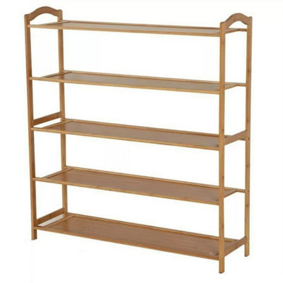 5 Tiers Bamboo Shoe Rack Footwear Organiser Wooden Storage Shelves from B&Q