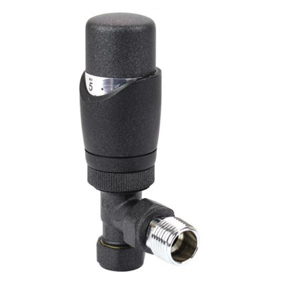 - Angled Thermostatic Radiator Valve Set Anthracite Lockshield Pair