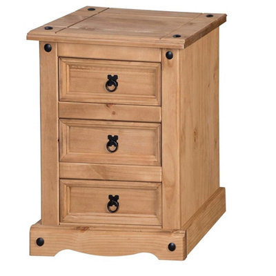 Medium 3 Drawer Solid Pine Bedside Cabinet Mexican Rustic Wooden Nightstand
