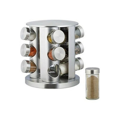  - Rotating Spice Rack. 12 Glass Spice Jar. Stainless Steel