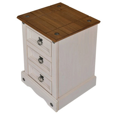 White Solid Pine 3 Drawer Bedside Cabinet Mexican Rustic Narrow Nightstand
