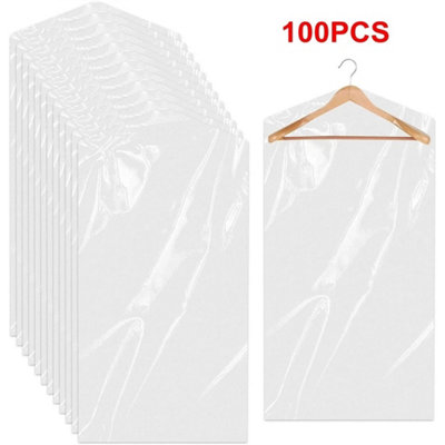 100 Packs Clear Polythene Garment Covers Clothes Suit Cleaner Bags from B&Q