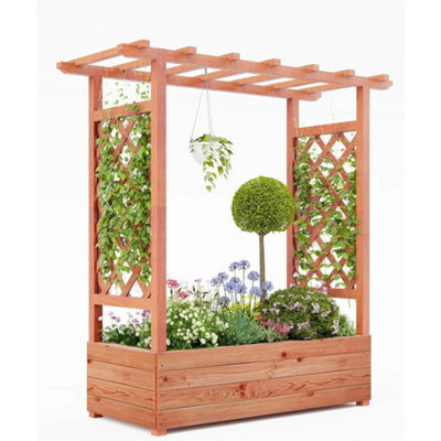  - Elevated Wooden Garden Bed With Trellis 45In Planter Box