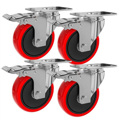  - 100mm (4)X4 Brakes Rubber Swivel Castor Wheels Trolley Carts