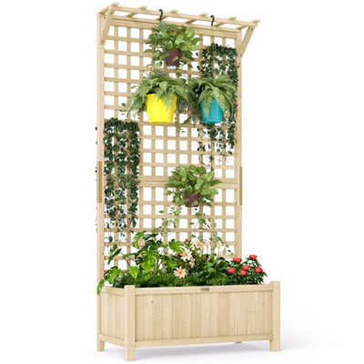 Wood Planter With Trellis For Climbing Plants Vines Planter Box Natural from B&Q