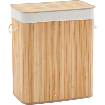 Bamboo Laundry Basket With Lid Clothes Bin Hamper Natural Rectangle