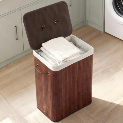 Bamboo Laundry Basket With Lid Clothes Bin Hamper Brown Rectangle