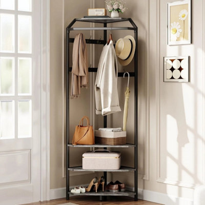  - Corner Coat Rack Hall Tree Shoe Bench With 3-Tier Shelves
