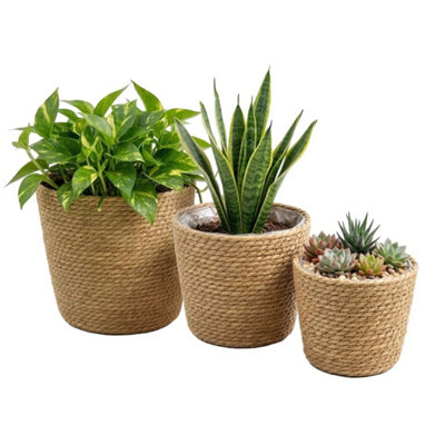 Wicker Plant Pots Set Of 3 Indoor Woven Seagrass Storage Baskets from B&Q
