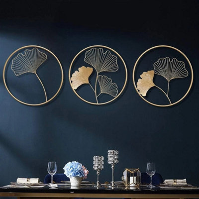  - 3Pcs Wall Art Ginkgo Leaf Shape Hanging Pendant Metal Home Wall