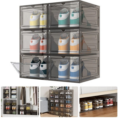 6Pc Stackable Transparent Hard Plastic Shoe Box Storage Case Display from B&Q