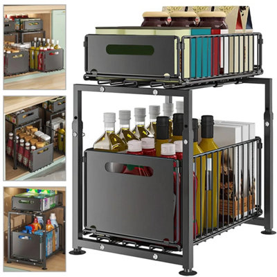2 Tier Pull Out Under Sink Kitchen Cupboard Organiser Rack from B&Q