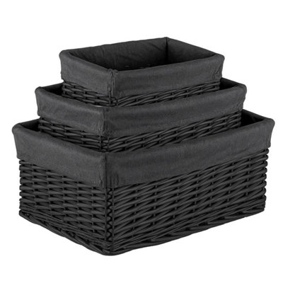  - Set Of 3 Handwoven Wicker Storage Baskets With Lining