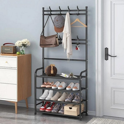  - 4-Tier Coat Stand & Shoe Organizer Black For Hallway Entryway