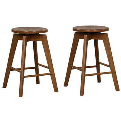  - Set Of 2 Backless Bar Stools Wood Swivel Counter Height Kitchen Chair
