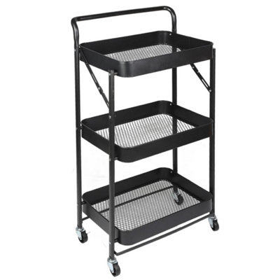  - 3 Tier Metal Kitchen Storage Trolley On Wheels Shelf Rack Black