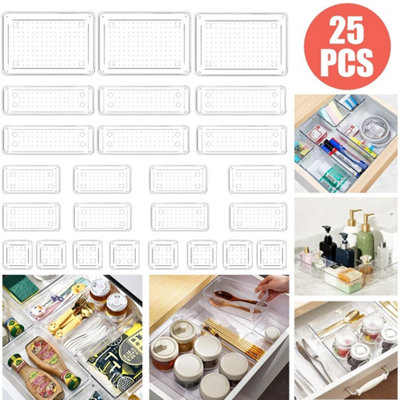 25Pc Drawer Organiser Plastic Box Desk Fridge Tray Makeup Divider from B&Q