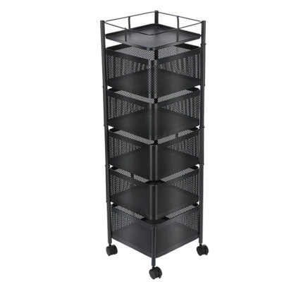 6 Tier Kitchen Rotating Storage Trolley Cart Utility Vegetable Mobile Shelf Rack