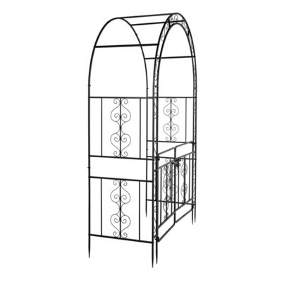  - 7Ft Metal Garden Arch Trellis Arbor With Gate For Various Climbing Plant Outdoor